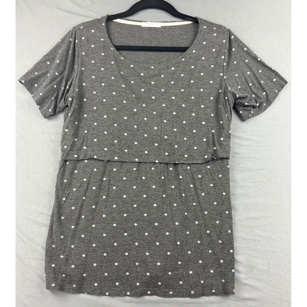 Smallshow Nursing Top Women Medium Polka Dot Grey Short Sleeve Maternity Shirt